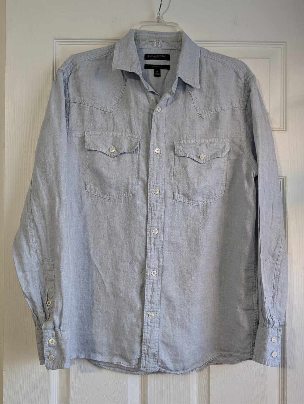 Banana Republic Light Blue Long-Sleeve Standard Fit Linen Shirt Size M